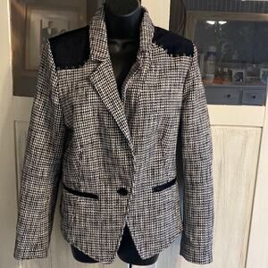 Free People Houndstooth Velvet-Trimmed Blazer